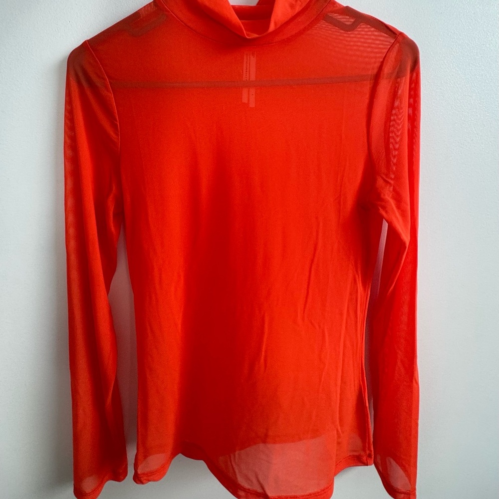 Vibrant Orange Sheer Long Sleeve Top